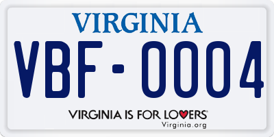 VA license plate VBF0004