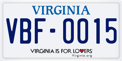 VA license plate VBF0015