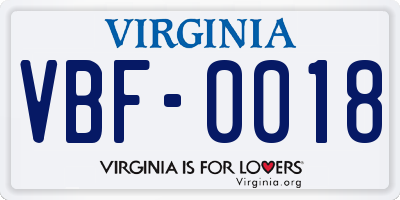 VA license plate VBF0018