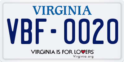VA license plate VBF0020