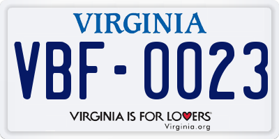 VA license plate VBF0023