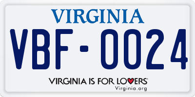 VA license plate VBF0024