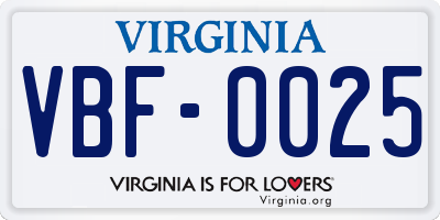 VA license plate VBF0025