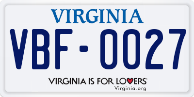 VA license plate VBF0027