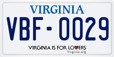 VA license plate VBF0029