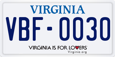 VA license plate VBF0030