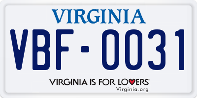VA license plate VBF0031