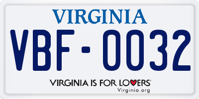 VA license plate VBF0032