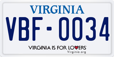 VA license plate VBF0034