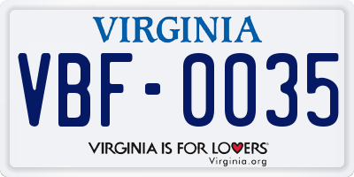 VA license plate VBF0035