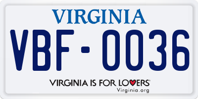 VA license plate VBF0036