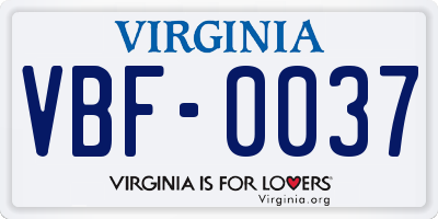 VA license plate VBF0037