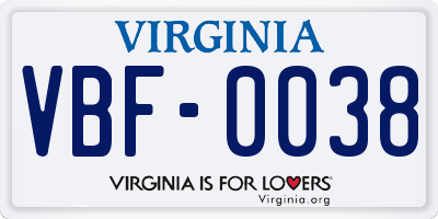 VA license plate VBF0038
