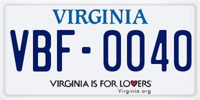 VA license plate VBF0040