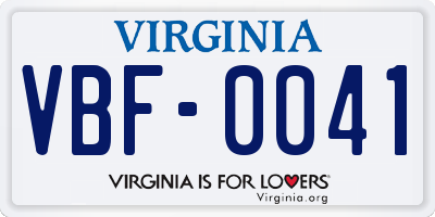 VA license plate VBF0041