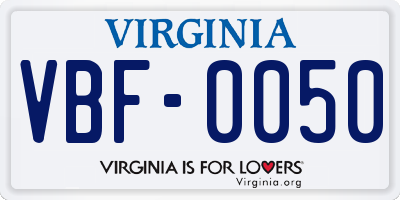 VA license plate VBF0050