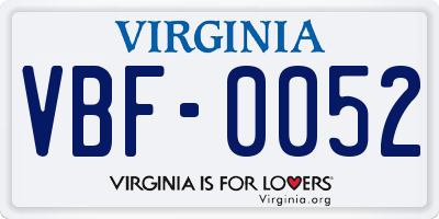 VA license plate VBF0052