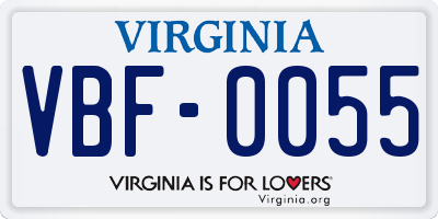 VA license plate VBF0055