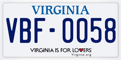 VA license plate VBF0058