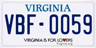 VA license plate VBF0059