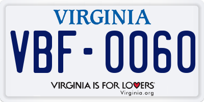 VA license plate VBF0060