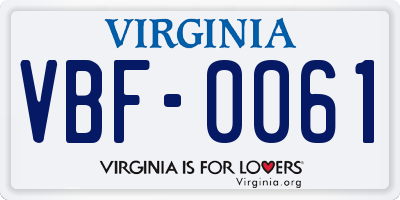 VA license plate VBF0061