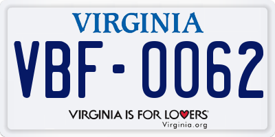 VA license plate VBF0062