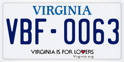VA license plate VBF0063