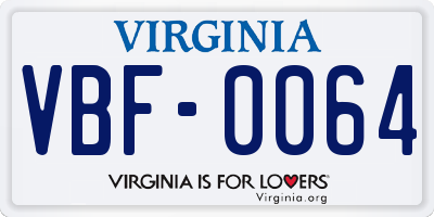 VA license plate VBF0064