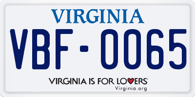 VA license plate VBF0065