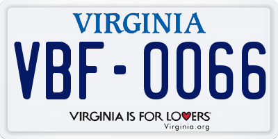VA license plate VBF0066