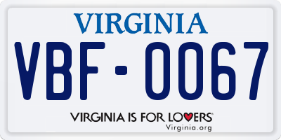 VA license plate VBF0067