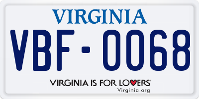 VA license plate VBF0068