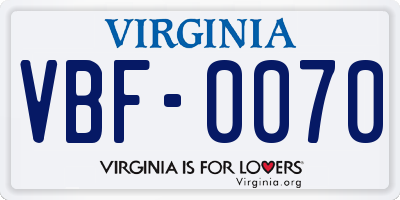 VA license plate VBF0070