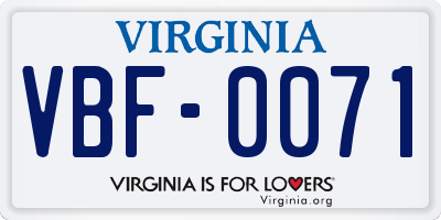 VA license plate VBF0071