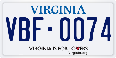 VA license plate VBF0074