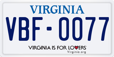 VA license plate VBF0077
