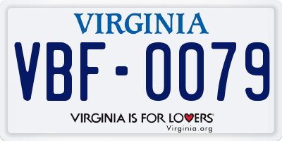 VA license plate VBF0079