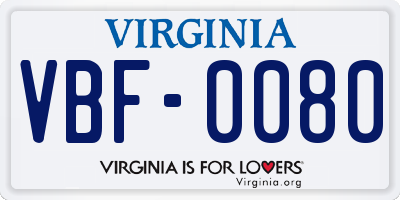 VA license plate VBF0080