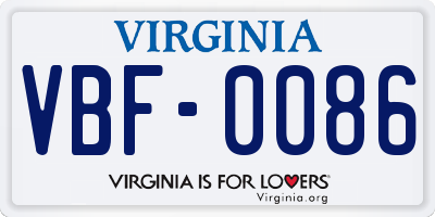 VA license plate VBF0086