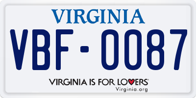 VA license plate VBF0087
