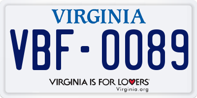 VA license plate VBF0089