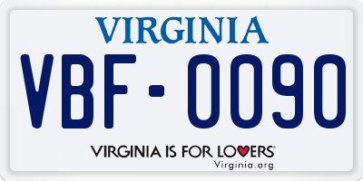 VA license plate VBF0090