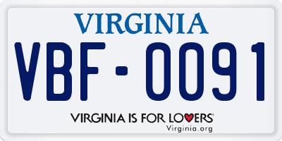 VA license plate VBF0091