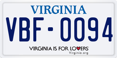VA license plate VBF0094