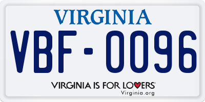 VA license plate VBF0096