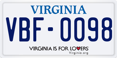 VA license plate VBF0098