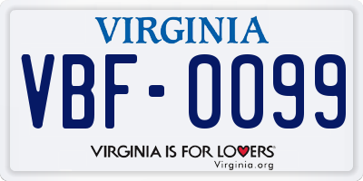 VA license plate VBF0099