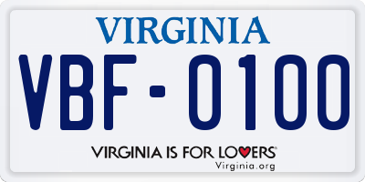 VA license plate VBF0100