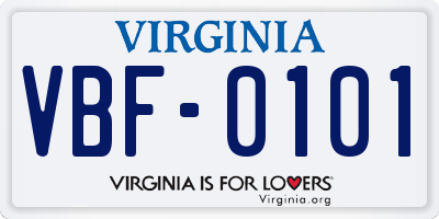VA license plate VBF0101